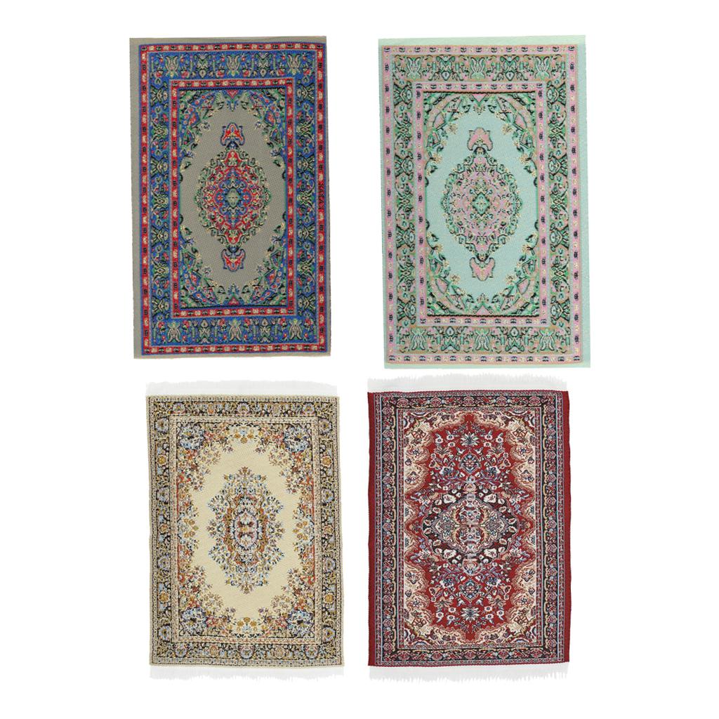 1/12 Dollhouse Miniature Rug Embroidery Cloth Mat Room Accessories 4 Pieces