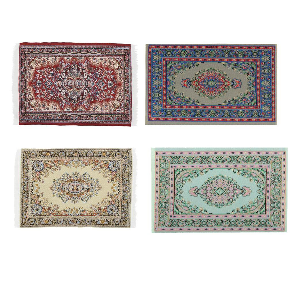 1/12 Dollhouse Miniature Rug Embroidery Cloth Mat Room Accessories 4 Pieces