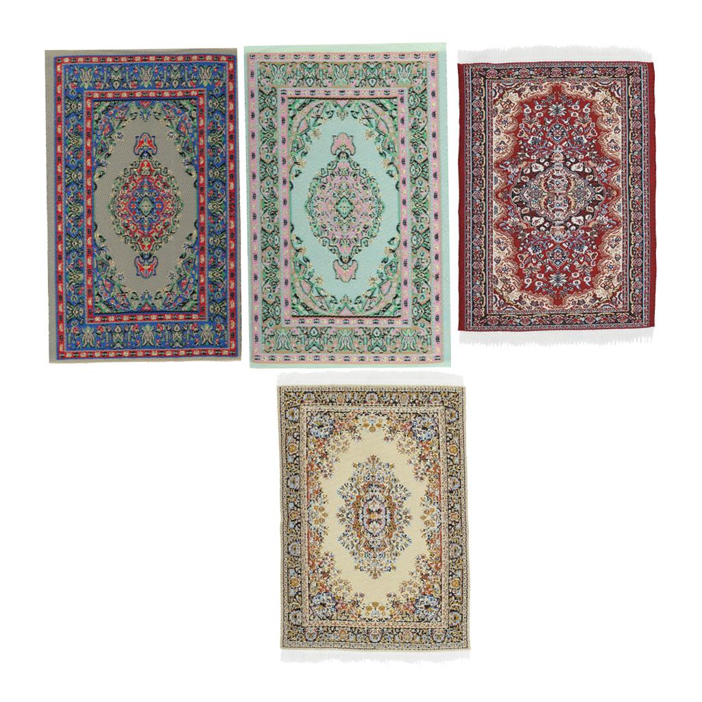1/12 Dollhouse Miniature Rug Embroidery Cloth Mat Room Accessories 4 Pieces