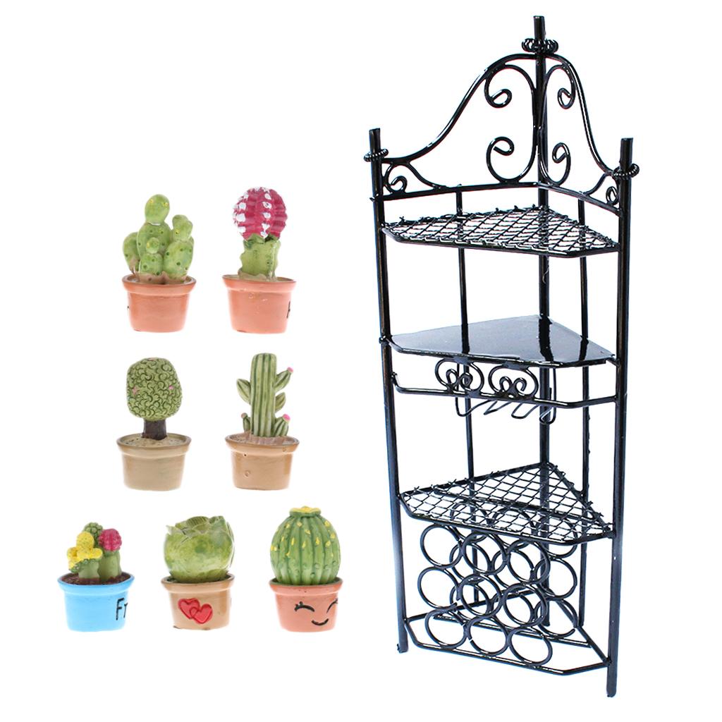 1/12 Dollhouse Mini 3 Layer Flower Rack Storage Shelf & Succulent Plants Toy
