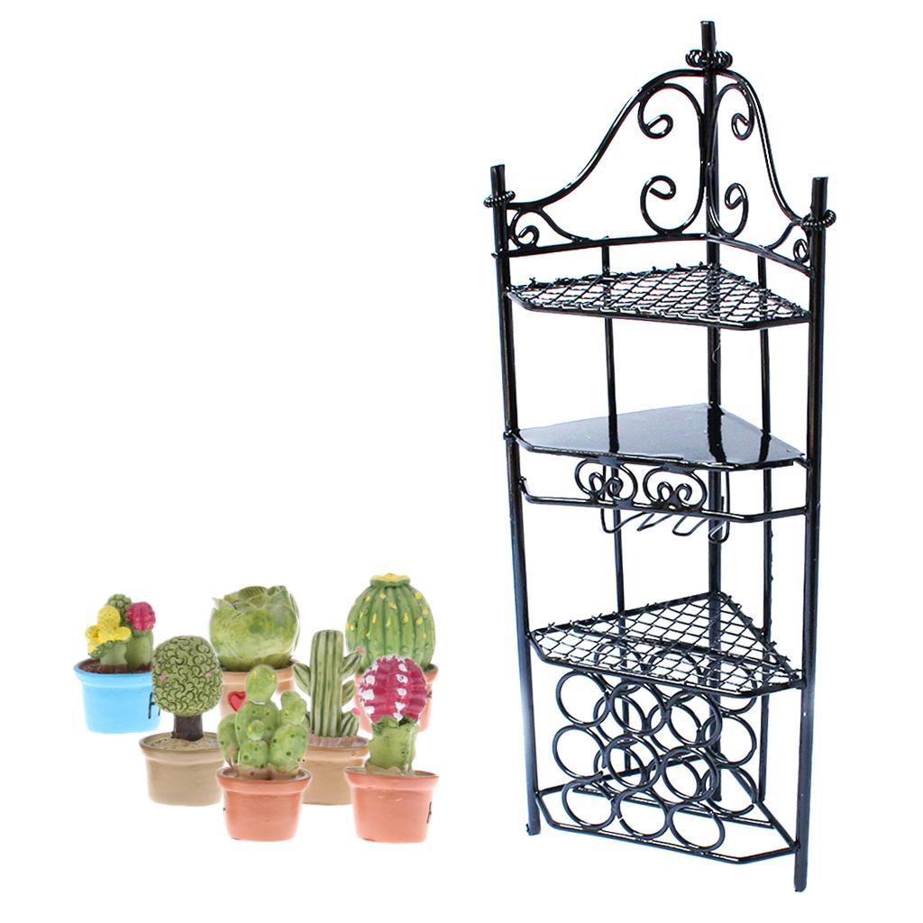 1/12 Dollhouse Mini 3 Layer Flower Rack Storage Shelf & Succulent Plants Toy