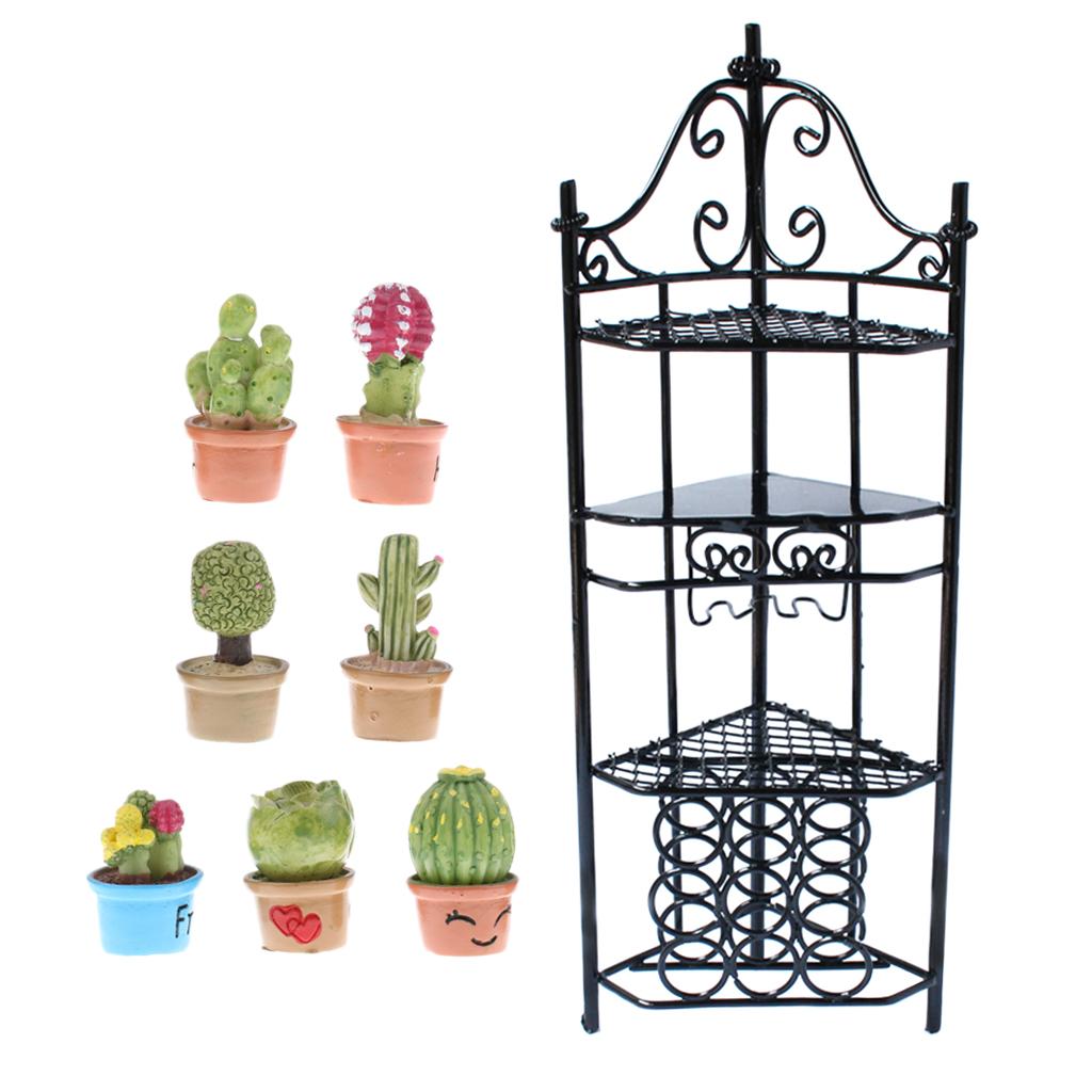 1/12 Dollhouse Mini 3 Layer Flower Rack Storage Shelf & Succulent Plants Toy