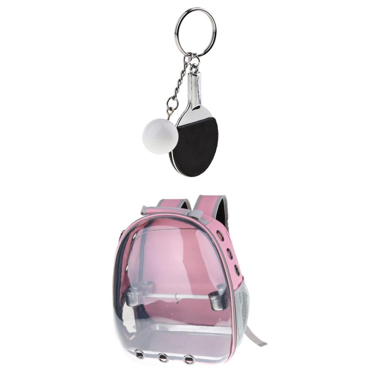 Clear Cover Travel Bird Parrot Cage Carrier with Set Stand Perch Cup Pink