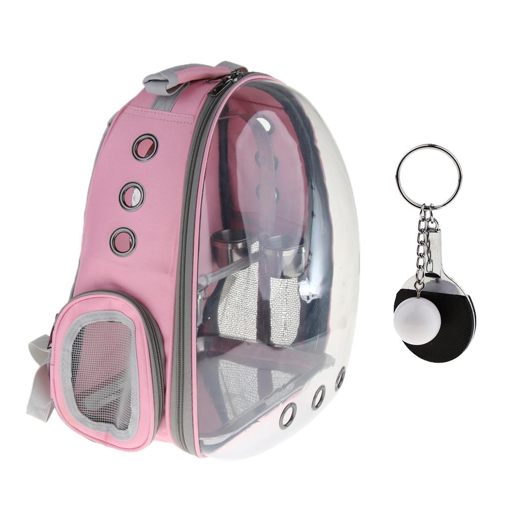 Clear Cover Travel Bird Parrot Cage Carrier with Set Stand Perch Cup Pink