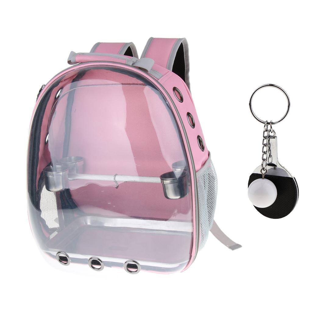 Clear Cover Travel Bird Parrot Cage Carrier with Set Stand Perch Cup Pink
