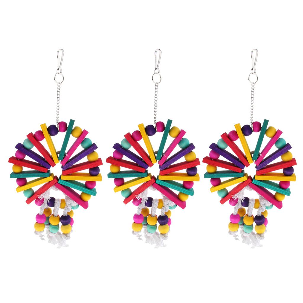 3 pcs Bird Parrot Toys - Natural Blocks Round Plate Chew Bite Toys