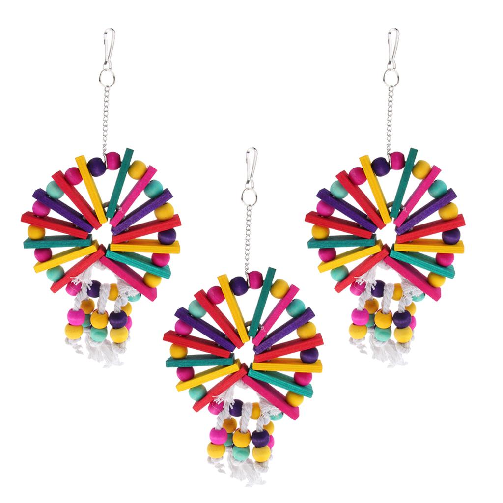 3 pcs Bird Parrot Toys - Natural Blocks Round Plate Chew Bite Toys