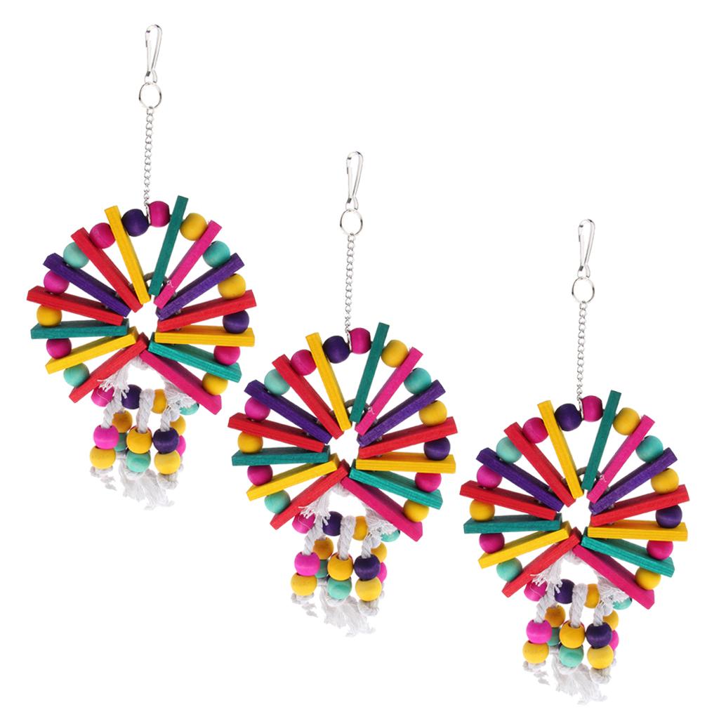 3 pcs Bird Parrot Toys - Natural Blocks Round Plate Chew Bite Toys