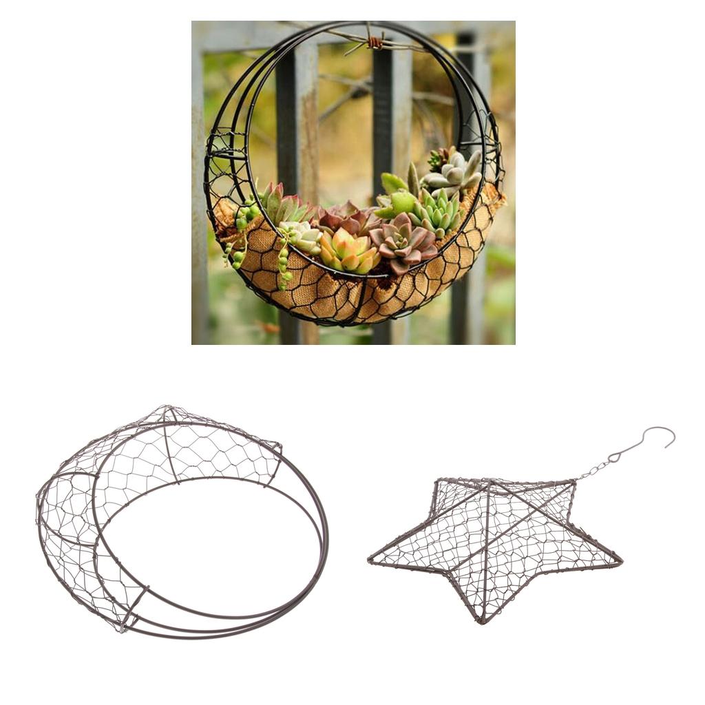 2Pc Vintage Iron Moon Shape Succulent Pot Metal Hanging Planter Plant Holder