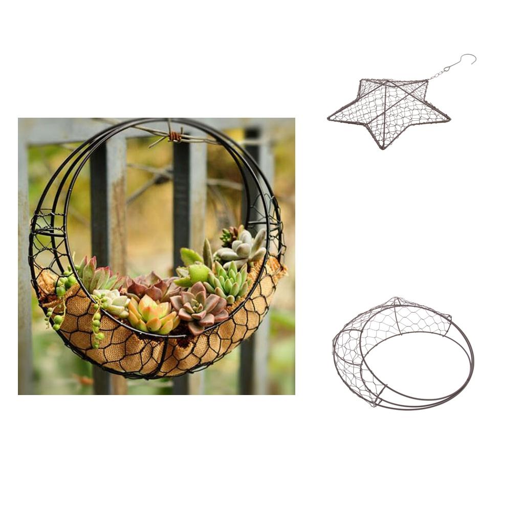 2Pc Vintage Iron Moon Shape Succulent Pot Metal Hanging Planter Plant Holder
