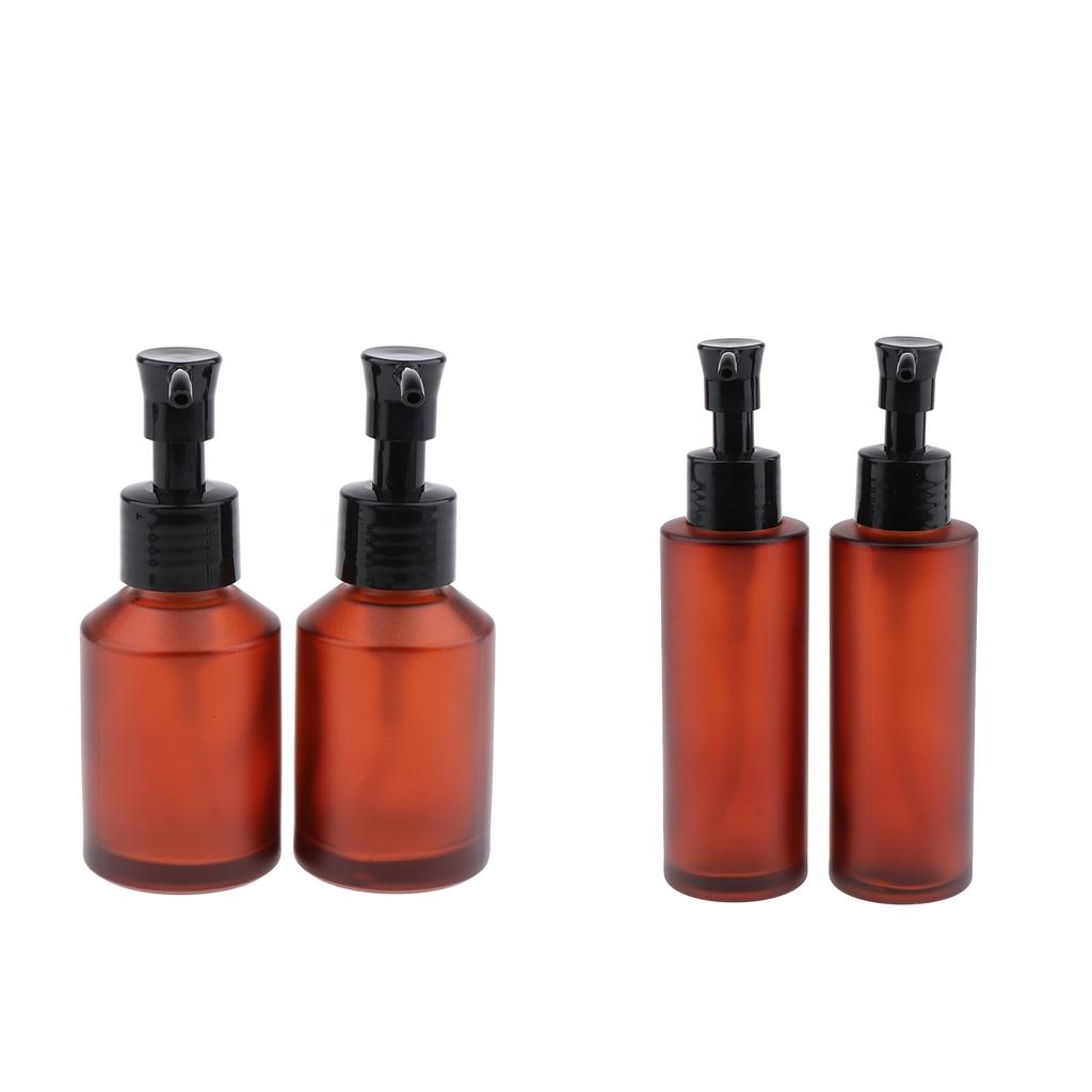 4pcs Empty Glass Pump Bottle Refillable Cosmetic Lotions Bottle 100ml 60ml