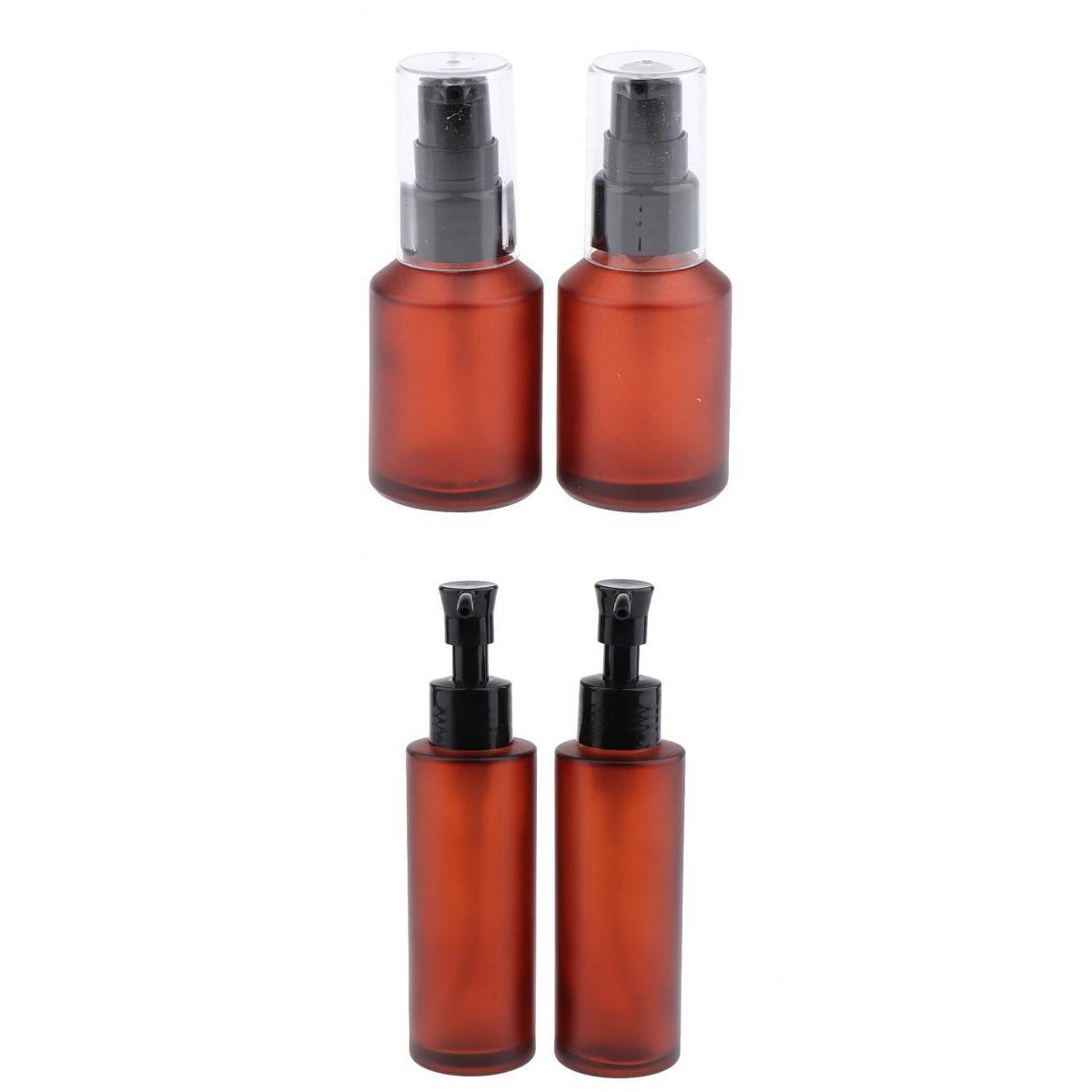 4pcs Empty Glass Pump Bottles Refillable Emulsion Lotions Bottle 30ml 100ml
