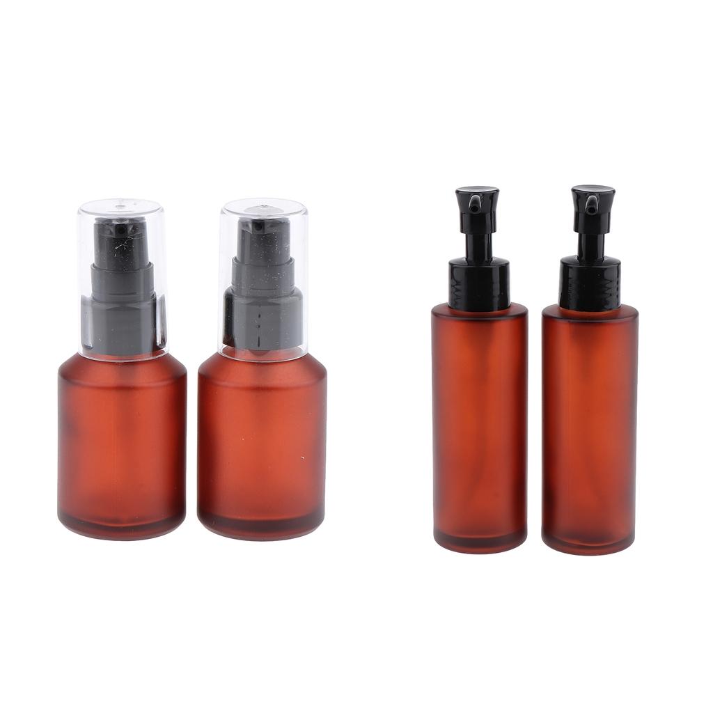 4pcs Empty Glass Pump Bottles Refillable Emulsion Lotions Bottle 30ml 100ml