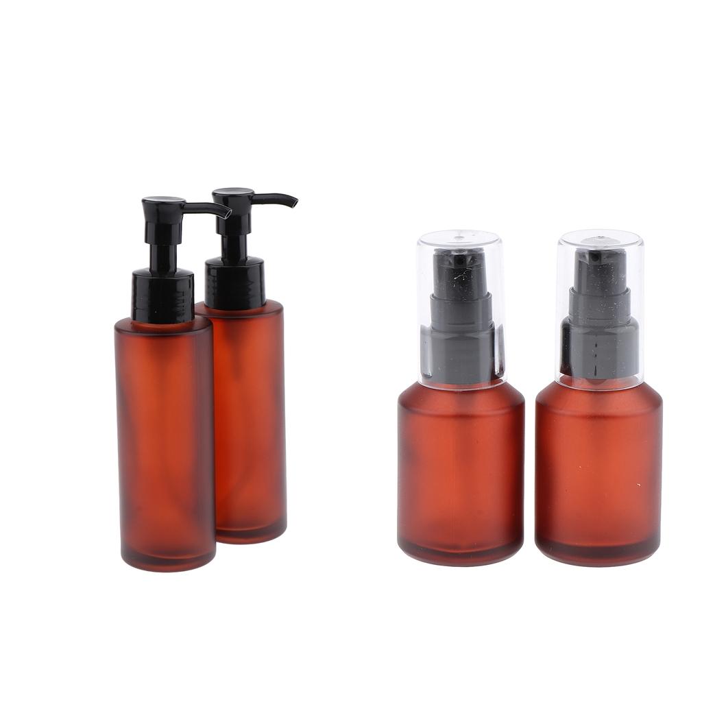 4pcs Empty Glass Pump Bottles Refillable Emulsion Lotions Bottle 30ml 100ml