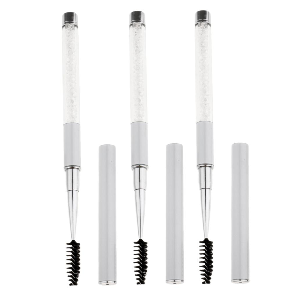 3pcs Rhinestone Eyebrow Eye Lash Curling Mascara Brush Applicator Wand Clear