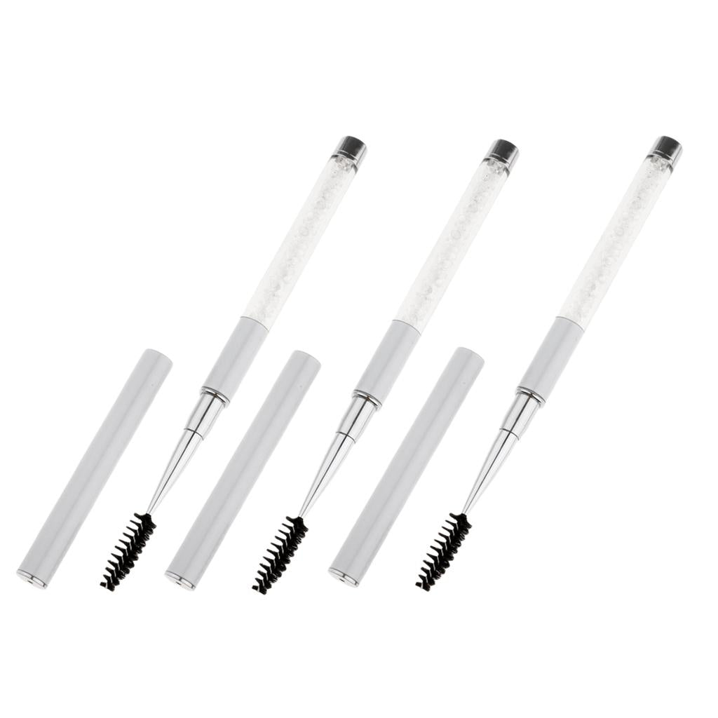 3pcs Rhinestone Eyebrow Eye Lash Curling Mascara Brush Applicator Wand Clear