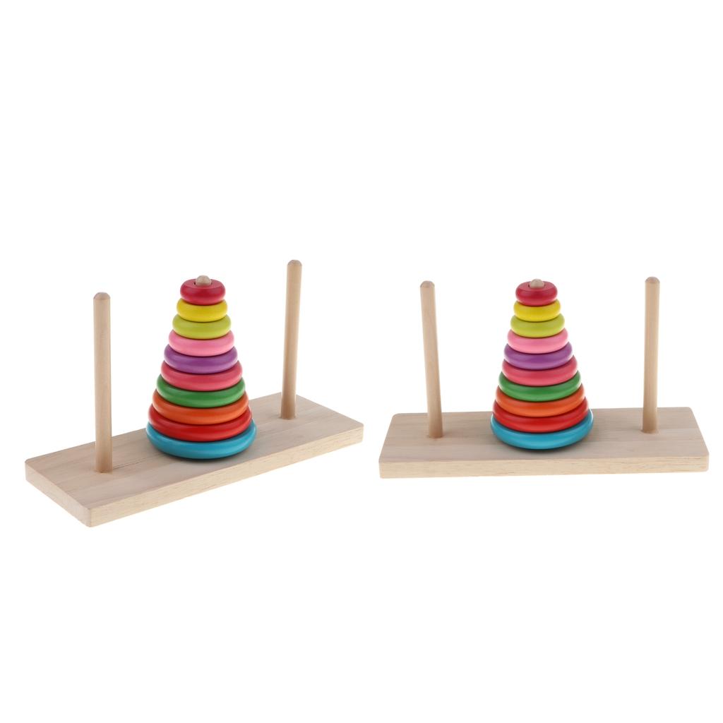 2 pcs Wooden Tower of Hanoi Puzzle Toys Home Play Traditional Indian Game