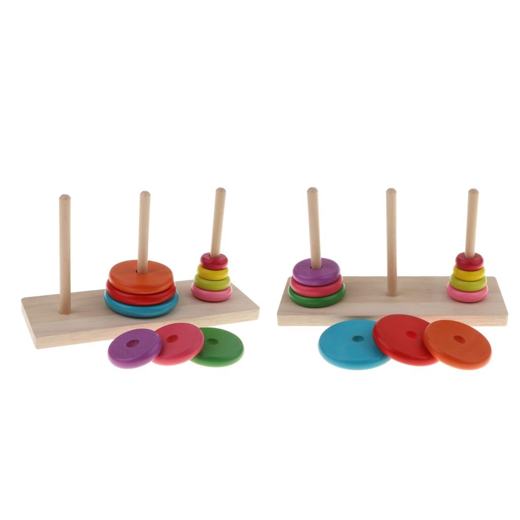 2 pcs Wooden Tower of Hanoi Puzzle Toys Home Play Traditional Indian Game
