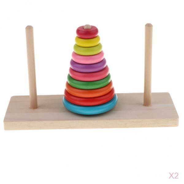 2 pcs Wooden Tower of Hanoi Puzzle Toys Home Play Traditional Indian Game