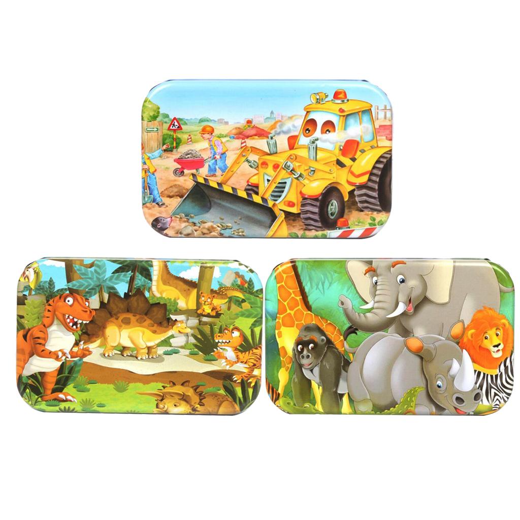 3Set Kids Wooden Jigsaw Puzzles with a Storage Box