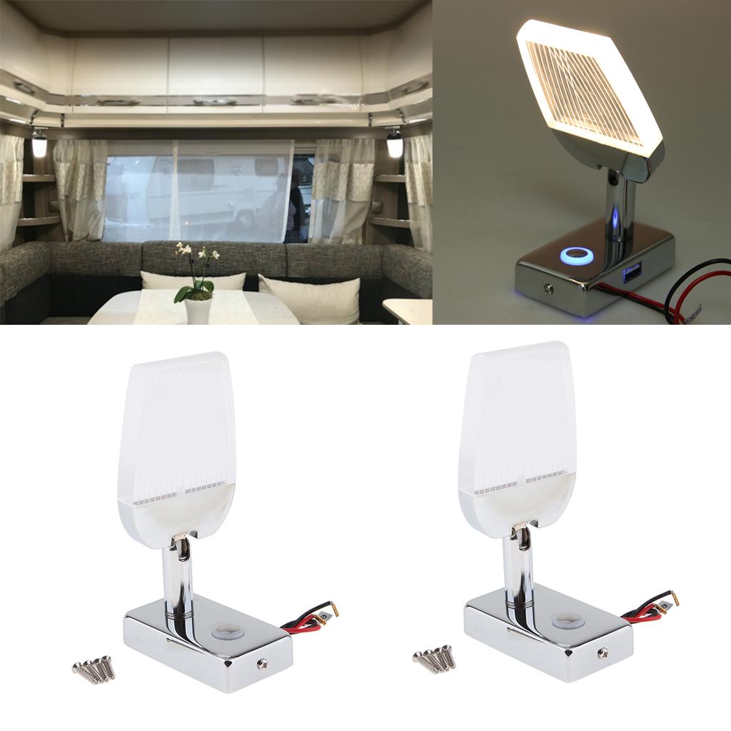 2pcs LED Reading Light Touch Control Dimmable Marine RV USB Port Adjustable