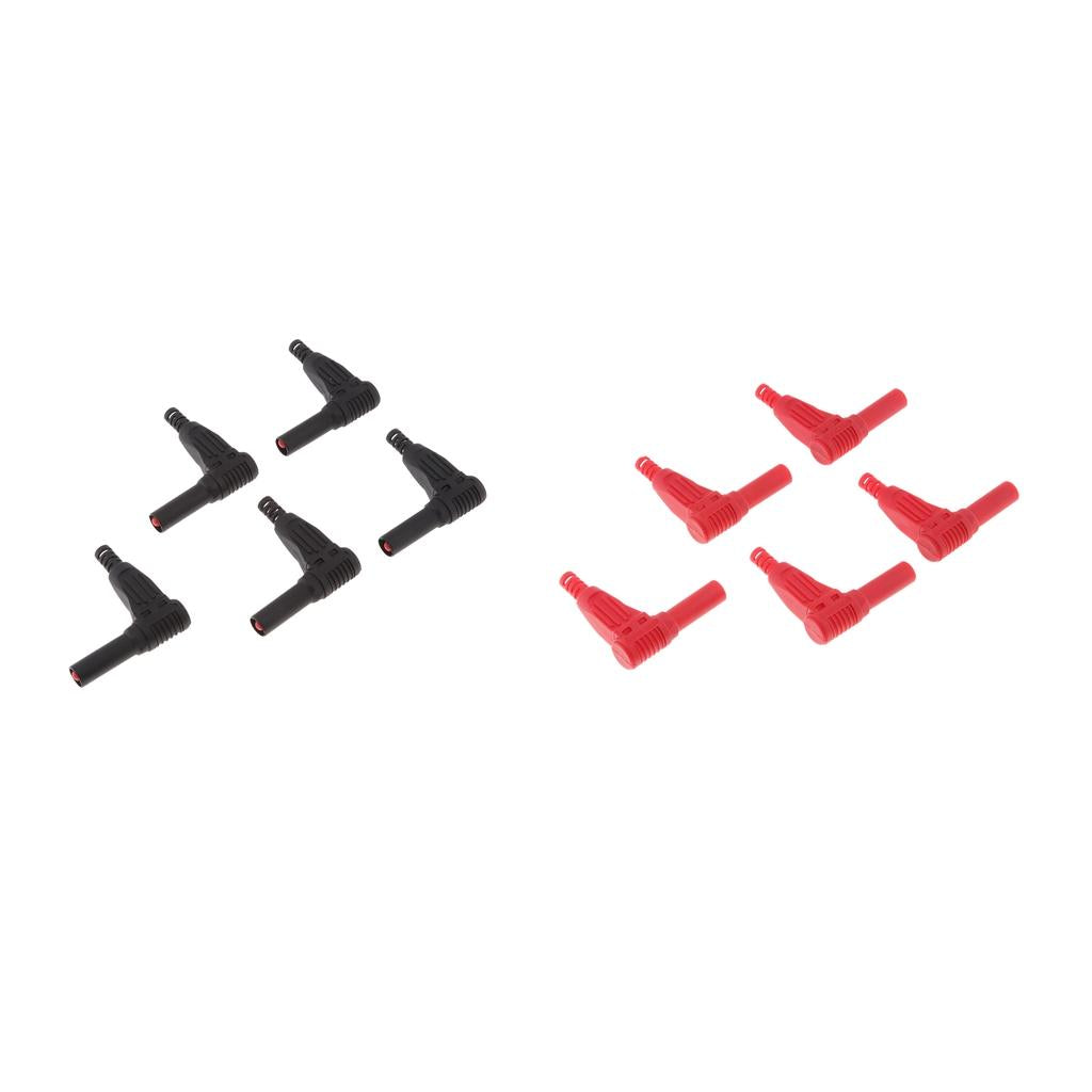 10Piece 4mm Right Angle Banana Male Plug for Multimeter Pen Line Red + Black