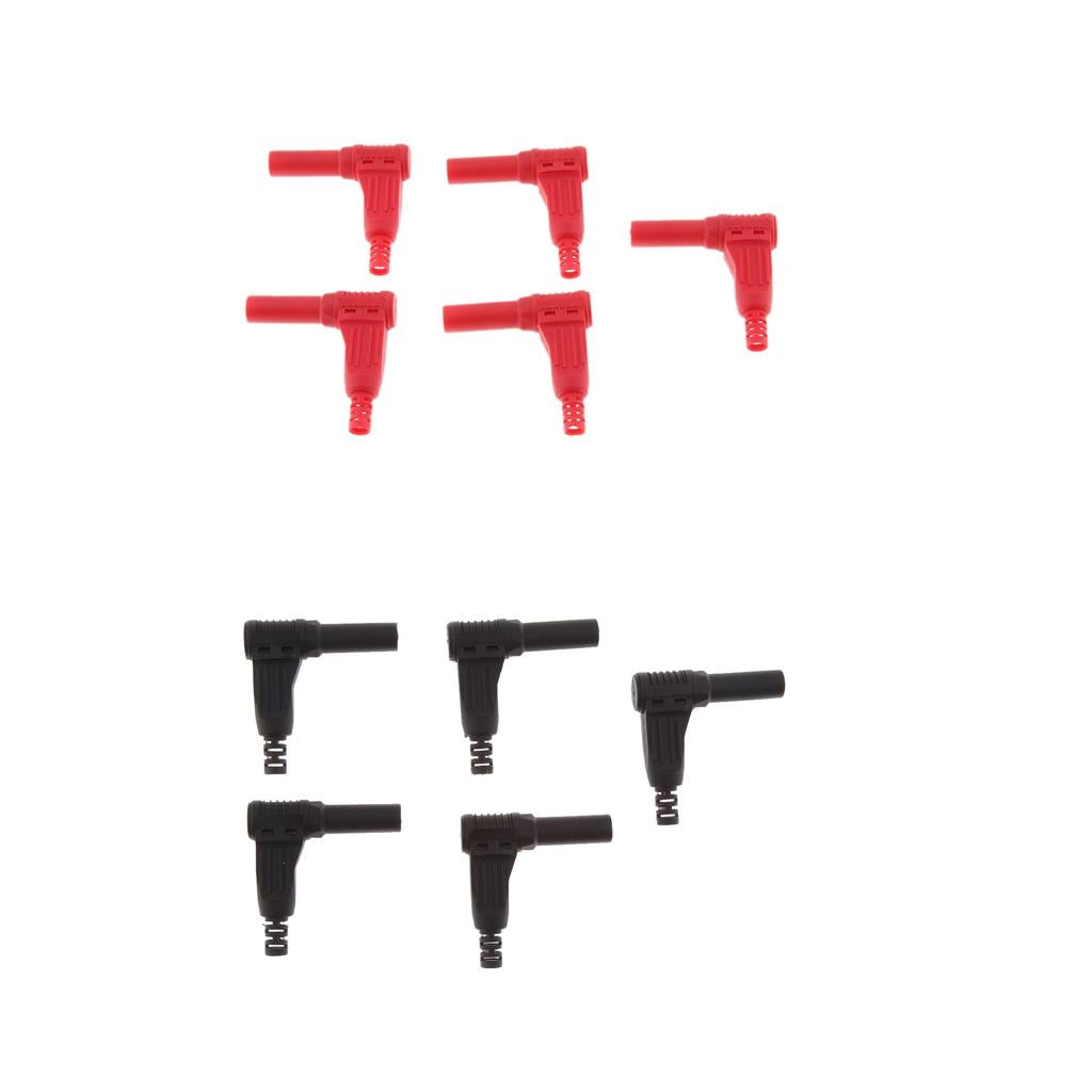 10Piece 4mm Right Angle Banana Male Plug for Multimeter Pen Line Red + Black