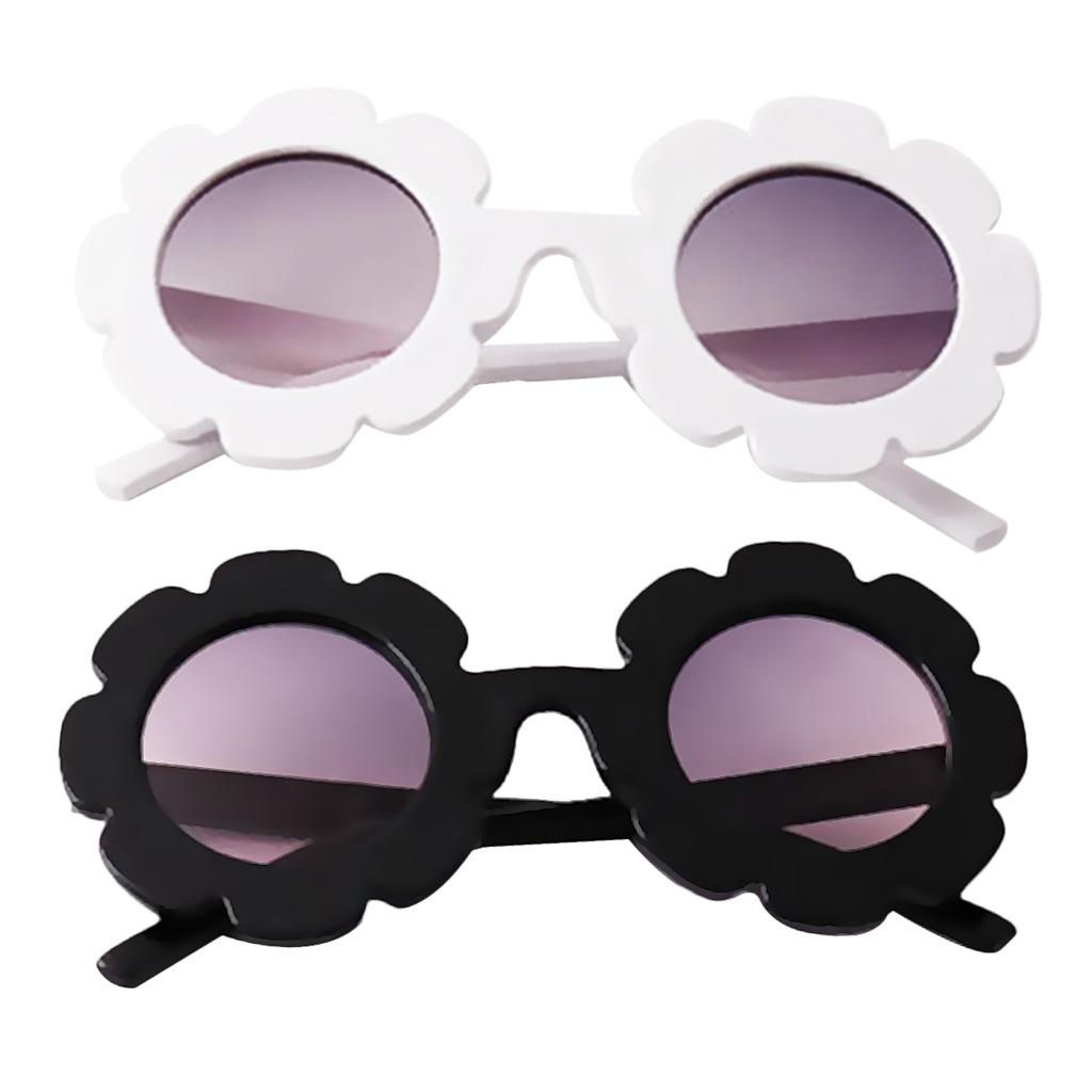 2pcs Cute Sun Flower Kids Boy Girl Soft Plastic UV400 Sunglasses Black+White