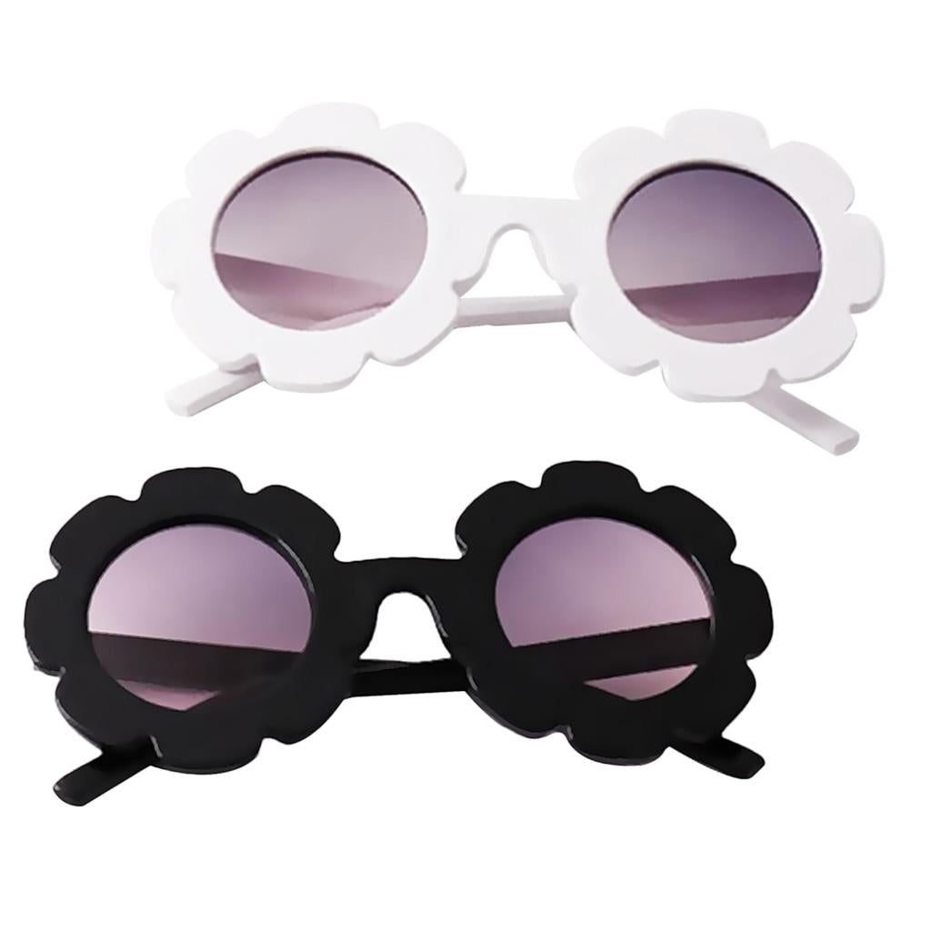 2pcs Cute Sun Flower Kids Boy Girl Soft Plastic UV400 Sunglasses Black+White