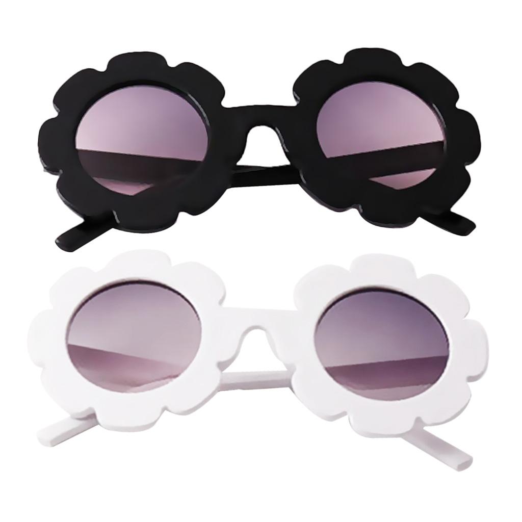 2pcs Cute Sun Flower Kids Boy Girl Soft Plastic UV400 Sunglasses Black+White