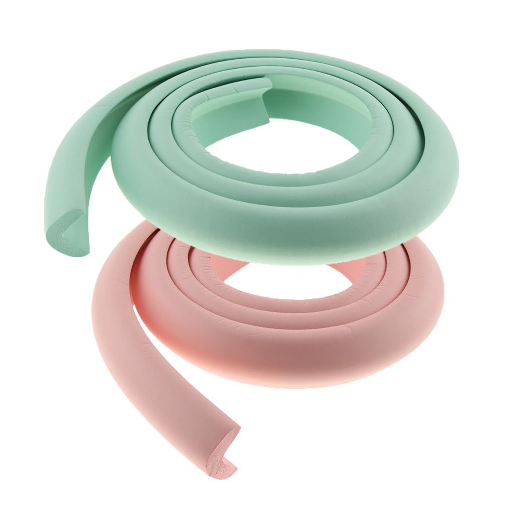2m L Shape Rubber Strap Edge Guard Baby Safety Corner Protection Pink Green