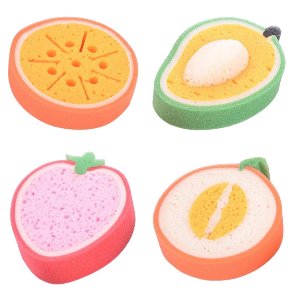 4Pcs/Set Cartoon Fruit Children Bath Cleaning Sponge Dishwashing Sponge Pad