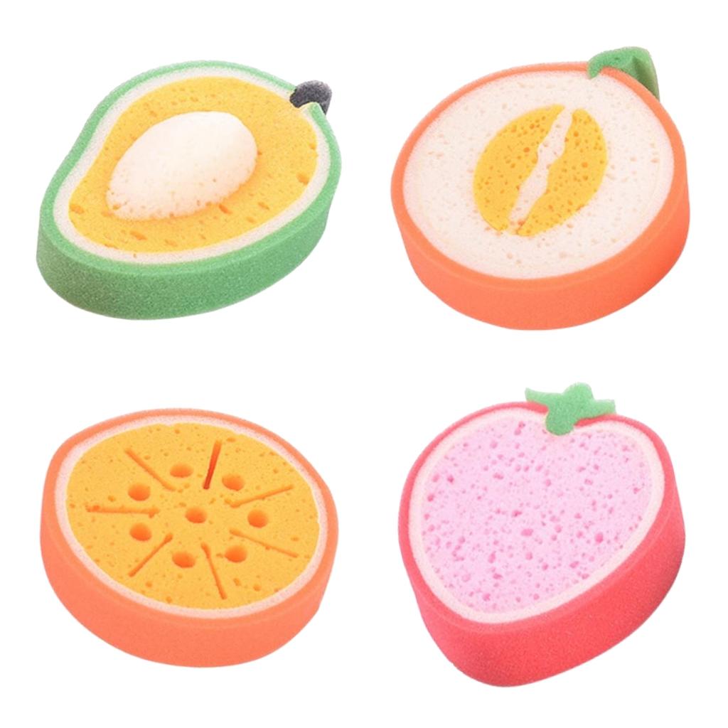 4Pcs/Set Cartoon Fruit Children Bath Cleaning Sponge Dishwashing Sponge Pad