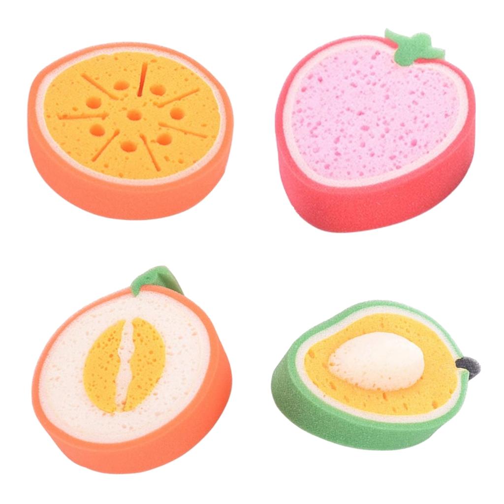 4Pcs/Set Cartoon Fruit Children Bath Cleaning Sponge Dishwashing Sponge Pad