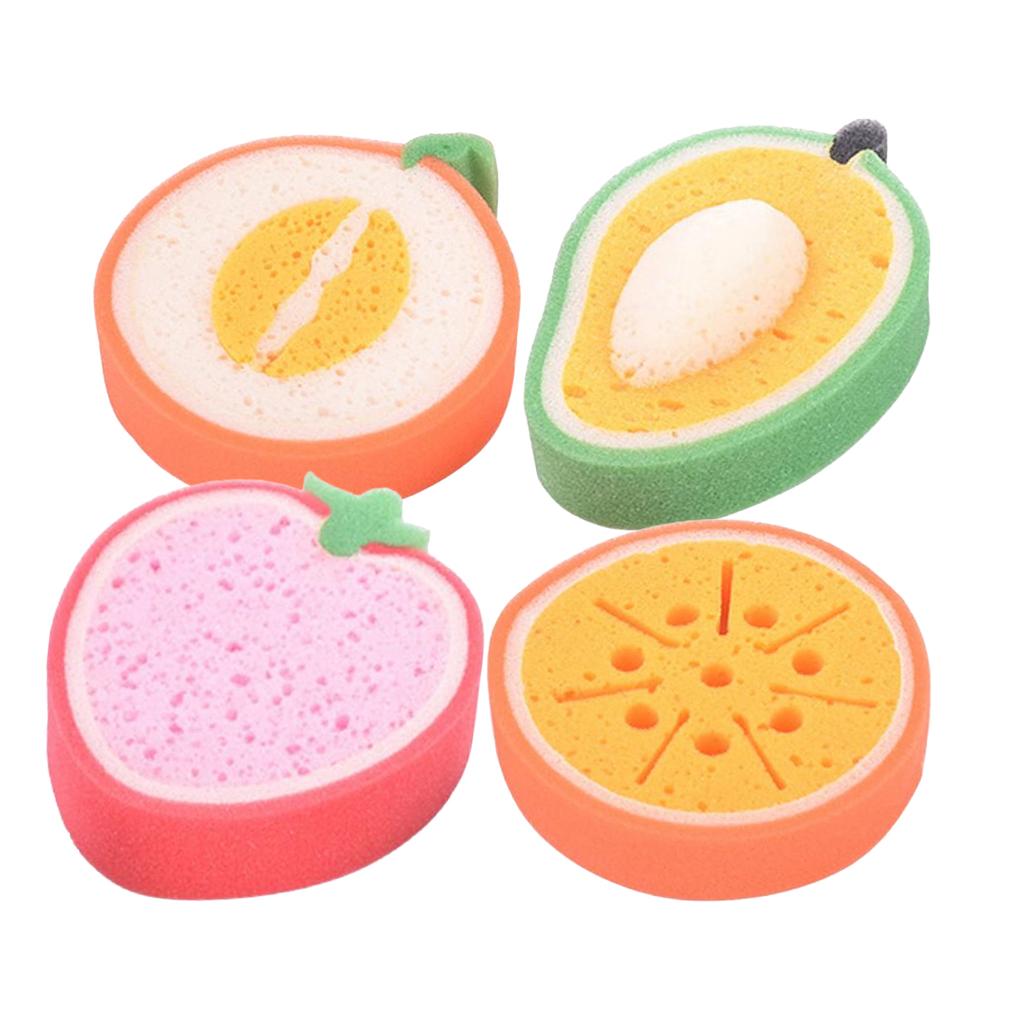 4Pcs/Set Cartoon Fruit Children Bath Cleaning Sponge Dishwashing Sponge Pad