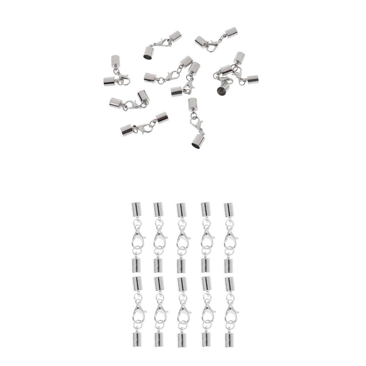 20 Pieces Silver Leather Cord End Caps with Lobster Clasp Jewelry Findings