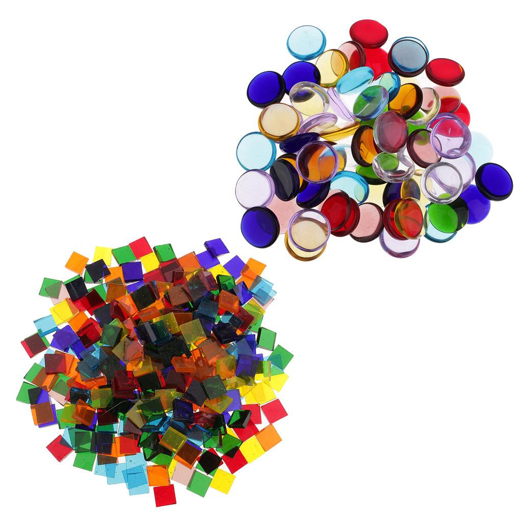 260g Assorted Square Round Vitreous Glass Mosaic Tiles for DIY Arts Crafts