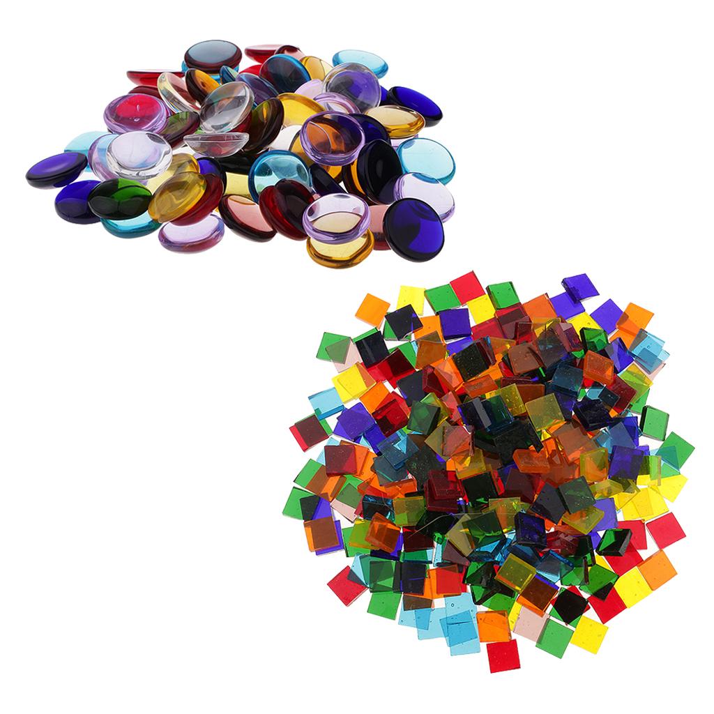 260g Assorted Square Round Vitreous Glass Mosaic Tiles for DIY Arts Crafts