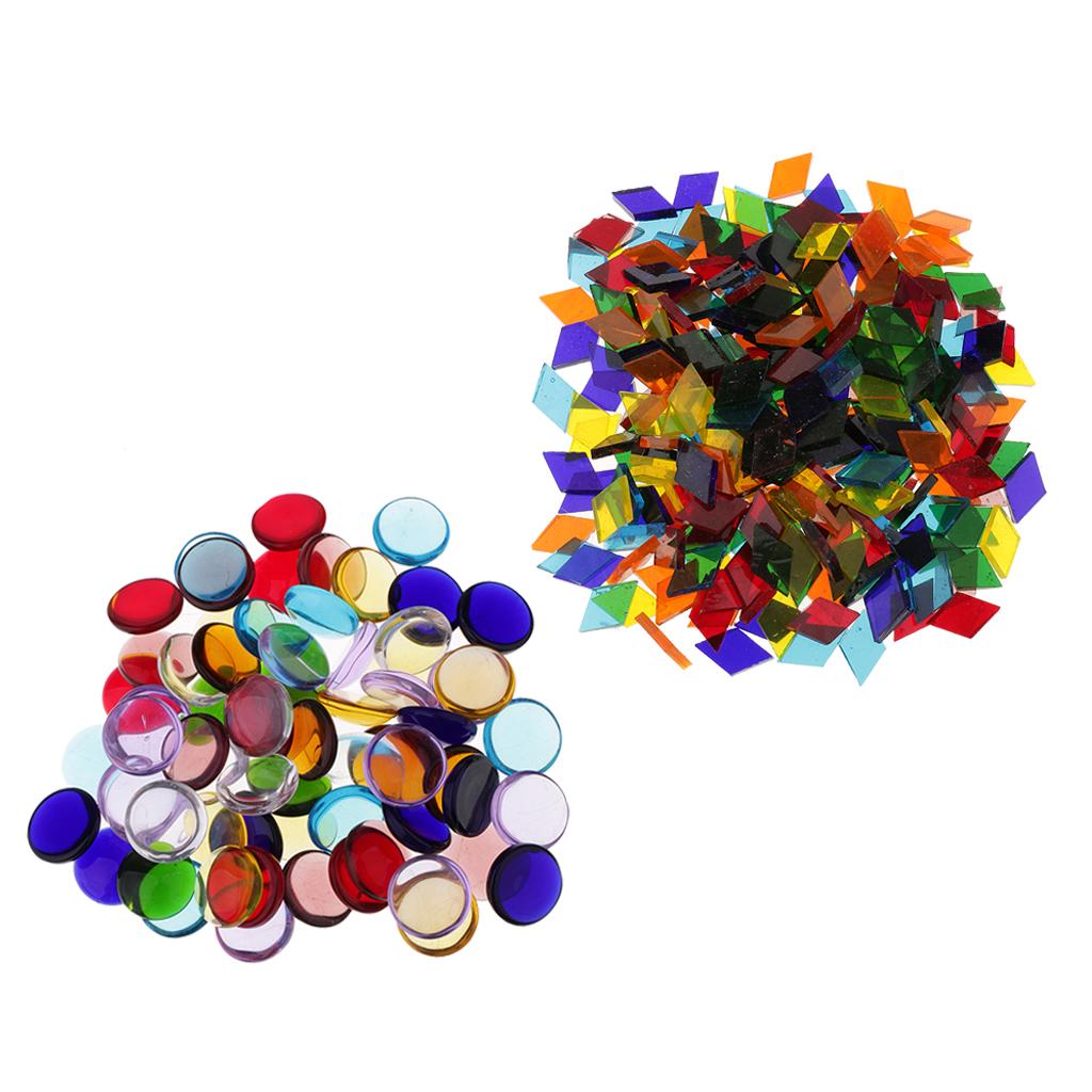 260g Assorted Rhombus Round Vitreous Glass Mosaic Tiles for DIY Arts Crafts