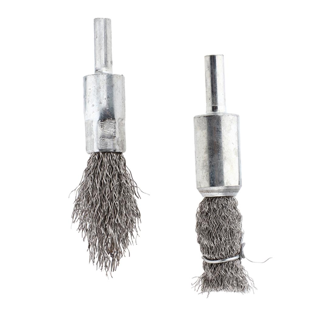 2Pcs Pen Shape Crimped Wire Brush Dia. 6mm Wire Thickness - 0.15mm and 0.3mm