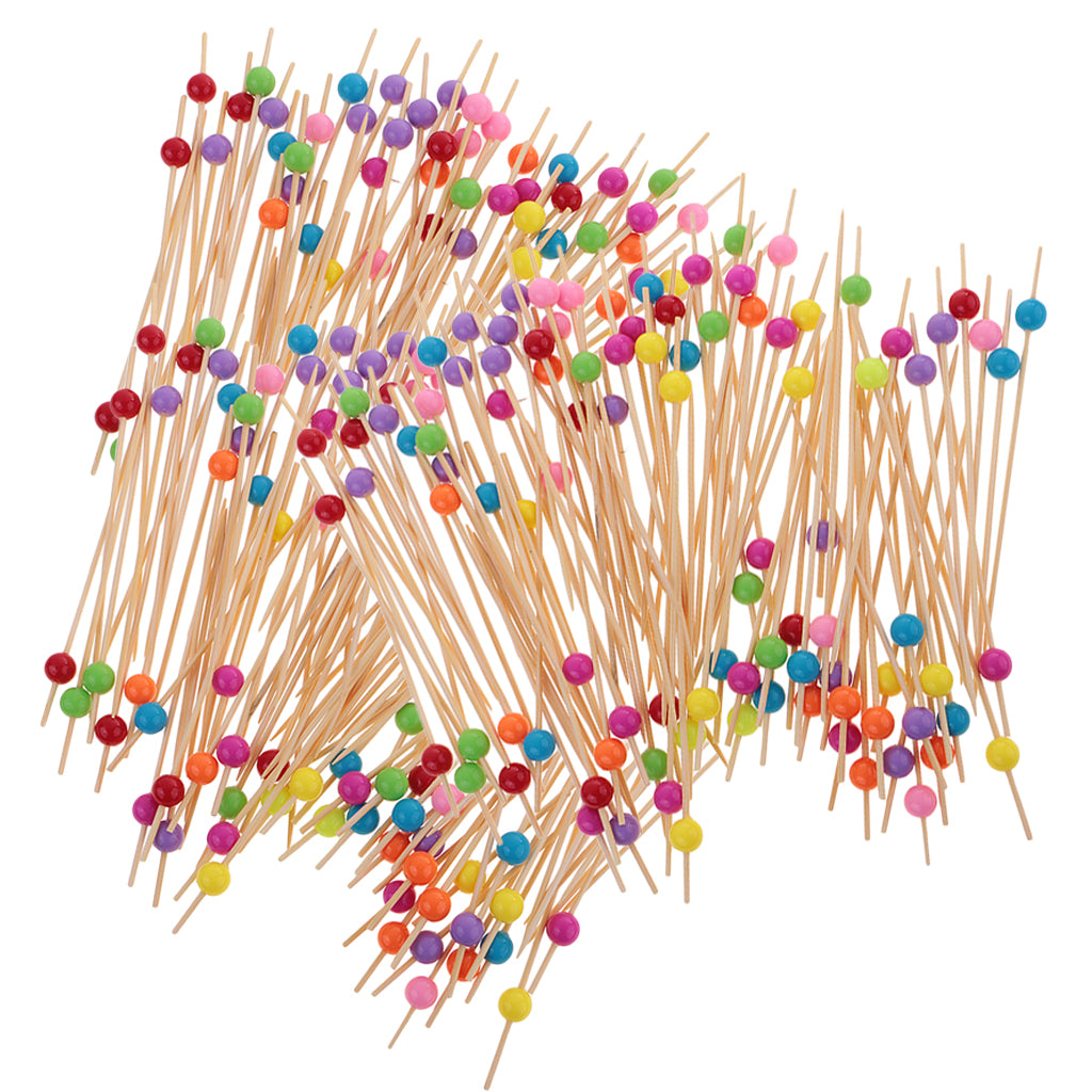 300 Pieces Acrylic Beads Bamboo Cocktail Picks Drink Stirrer Picks Round