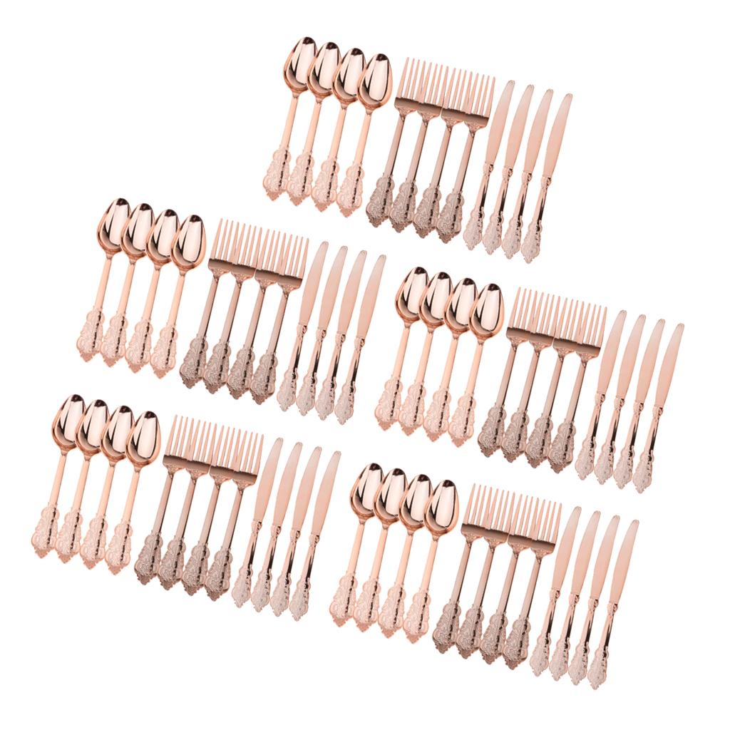 60 xDisposable Plastic Forks Spoons Knifes Party Decorations Rose Golden