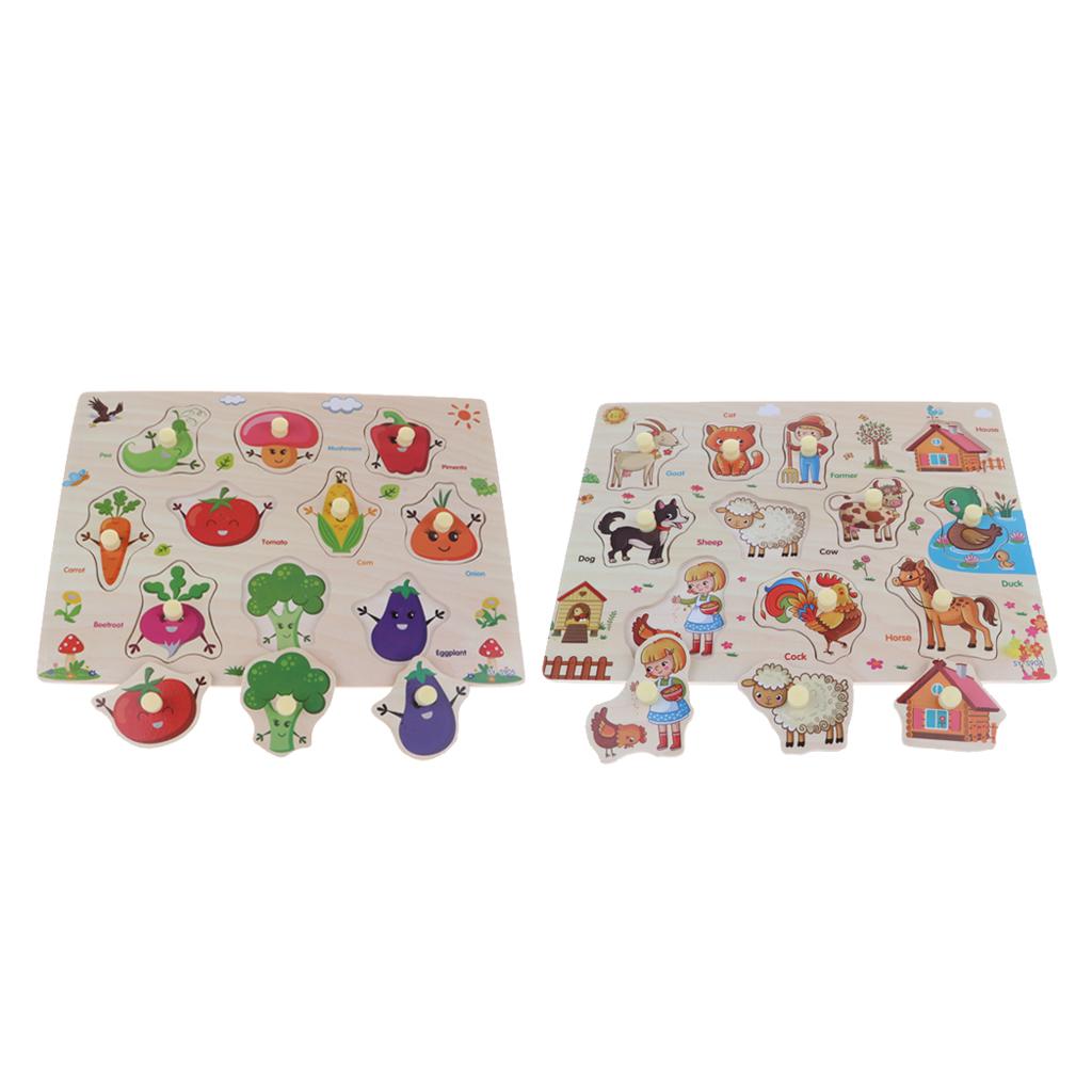 2 Piece Wooden Peg Jigsaw Puzzle Kids Preschool Educational Toy Gift 04