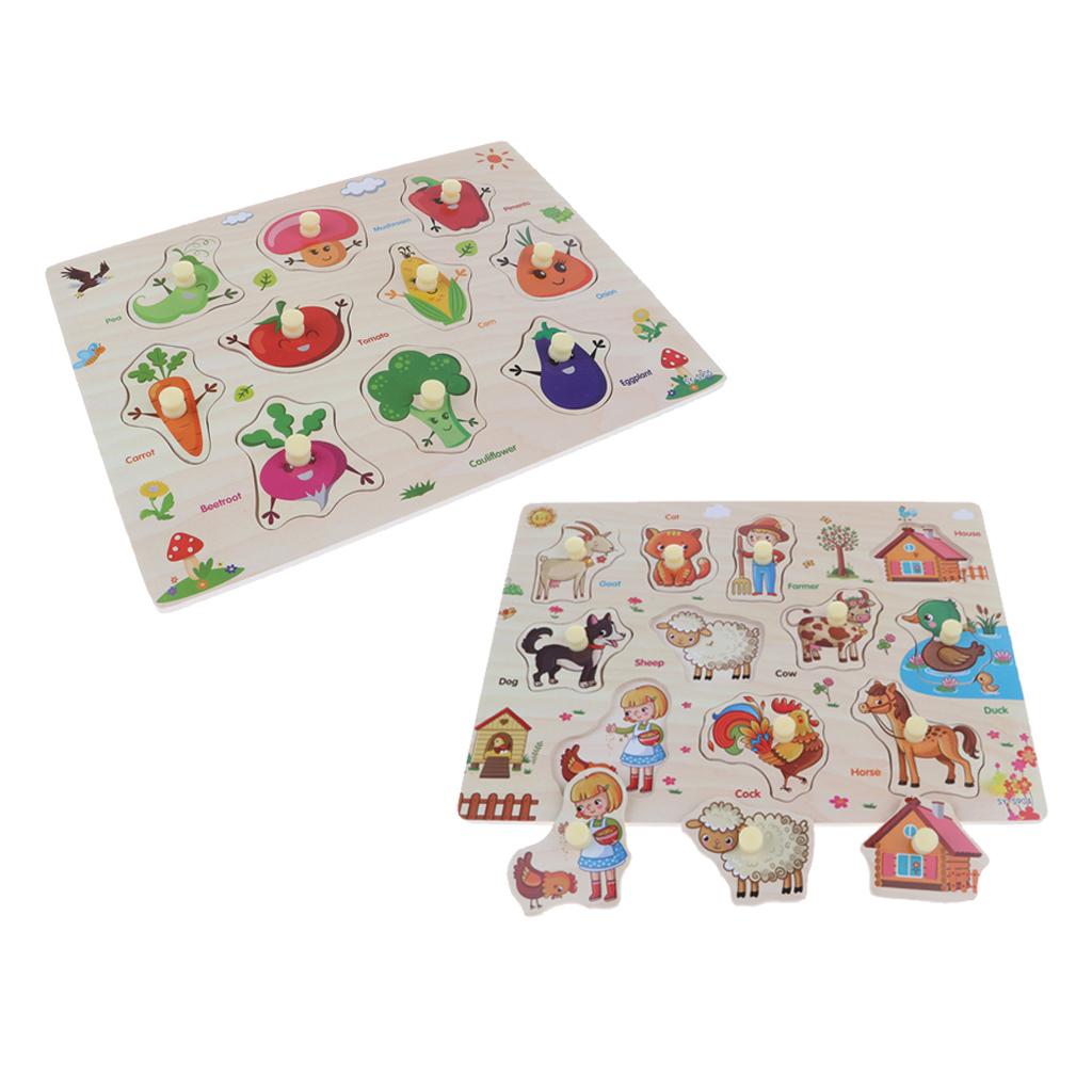 2 Piece Wooden Peg Jigsaw Puzzle Kids Preschool Educational Toy Gift 04
