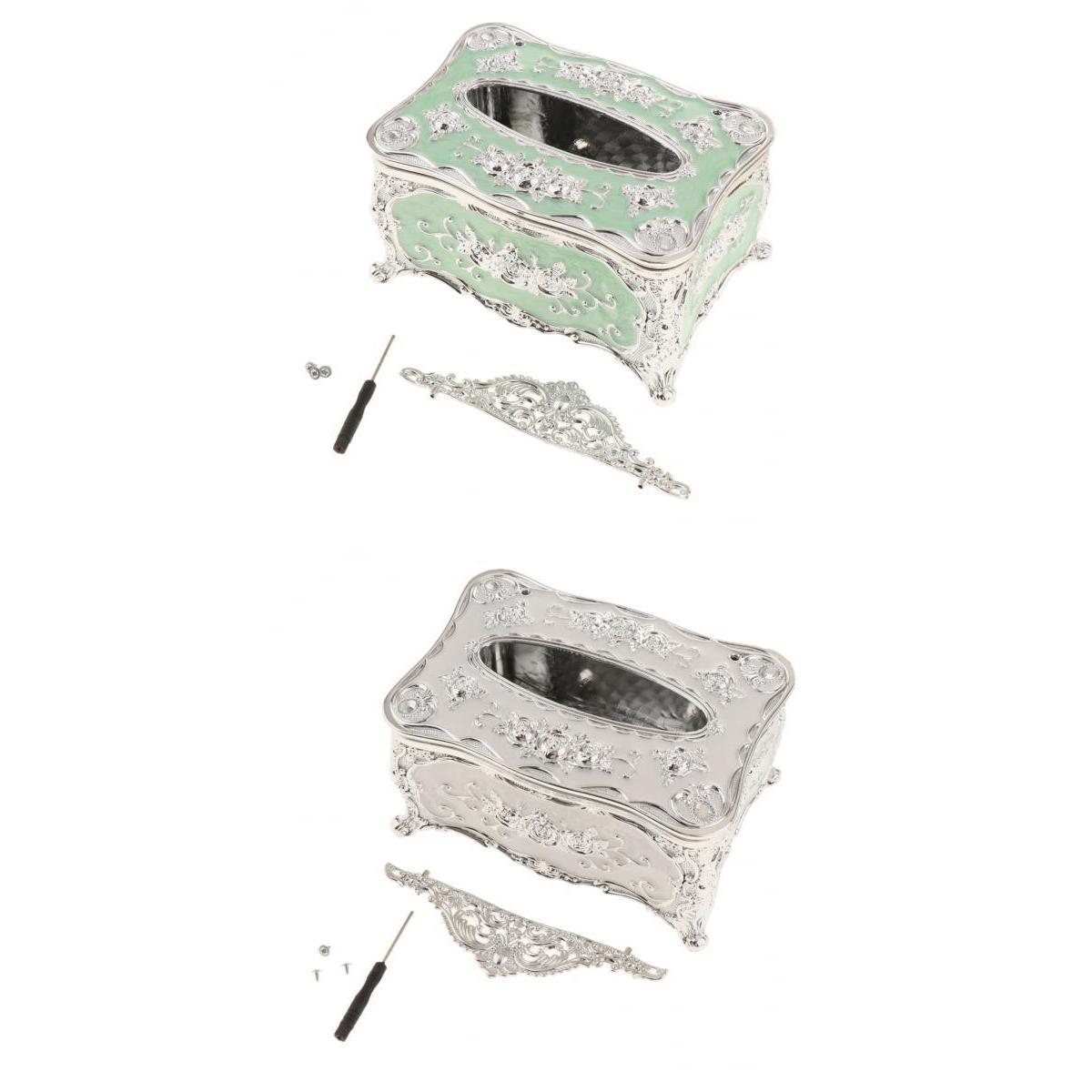 2Pcs Silver White &Green Acrylic Tissue Holder Luxury Napkin Box Cover