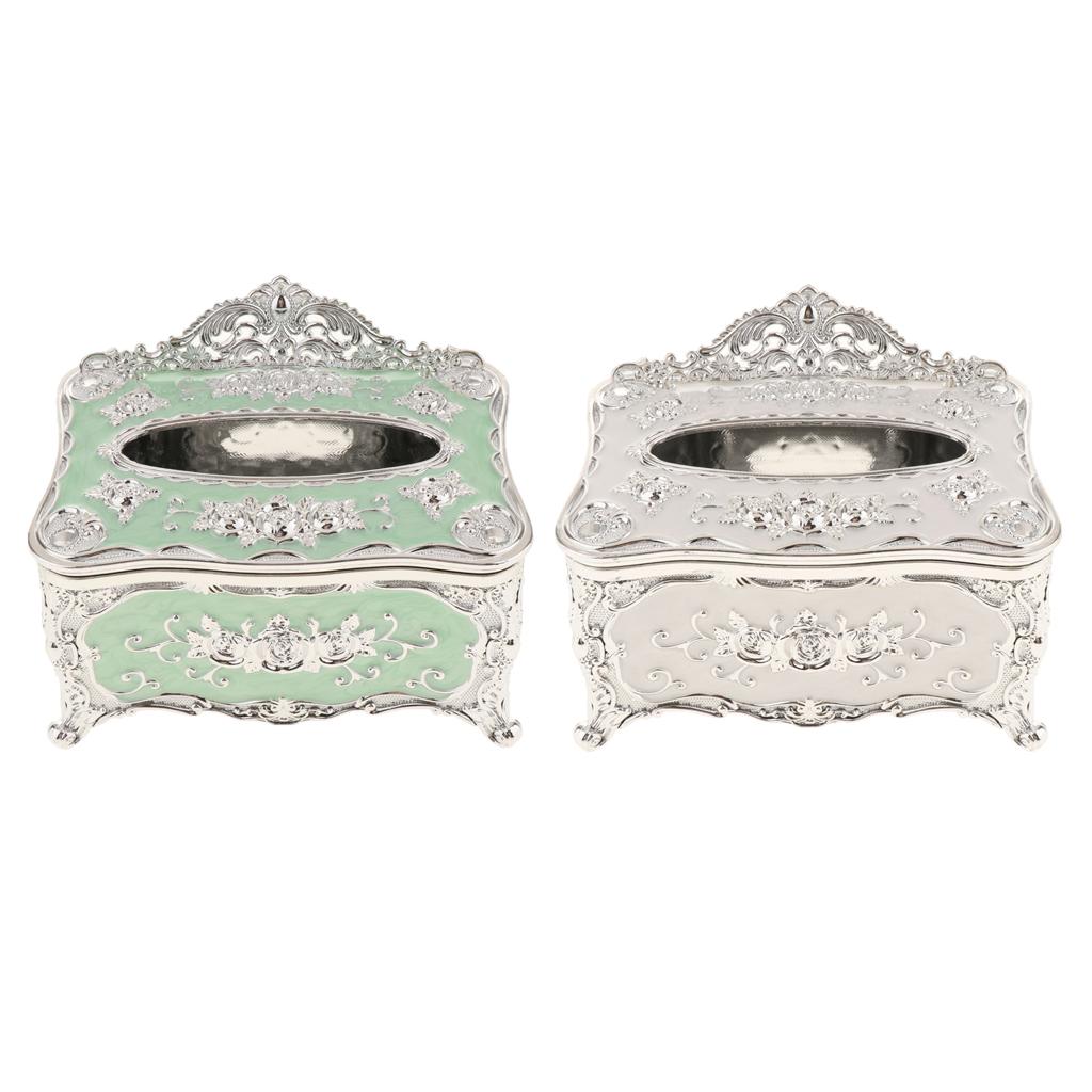 2Pcs Silver White &Green Acrylic Tissue Holder Luxury Napkin Box Cover