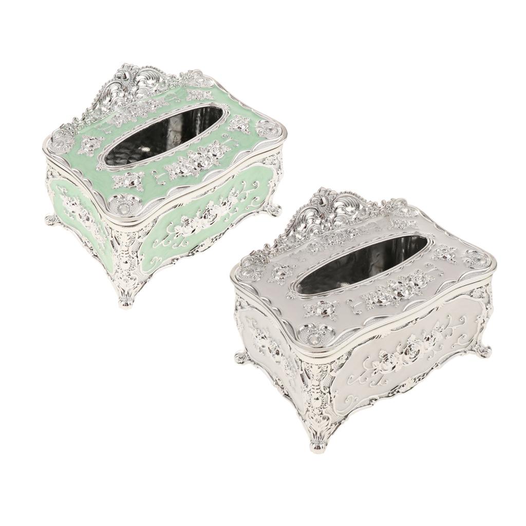 2Pcs Silver White &Green Acrylic Tissue Holder Luxury Napkin Box Cover