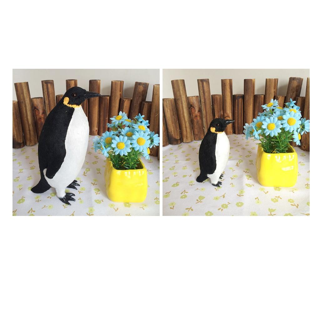 2Pcs Artificial Simulation Ornaments Feathered Fake Penguin Decor L +S