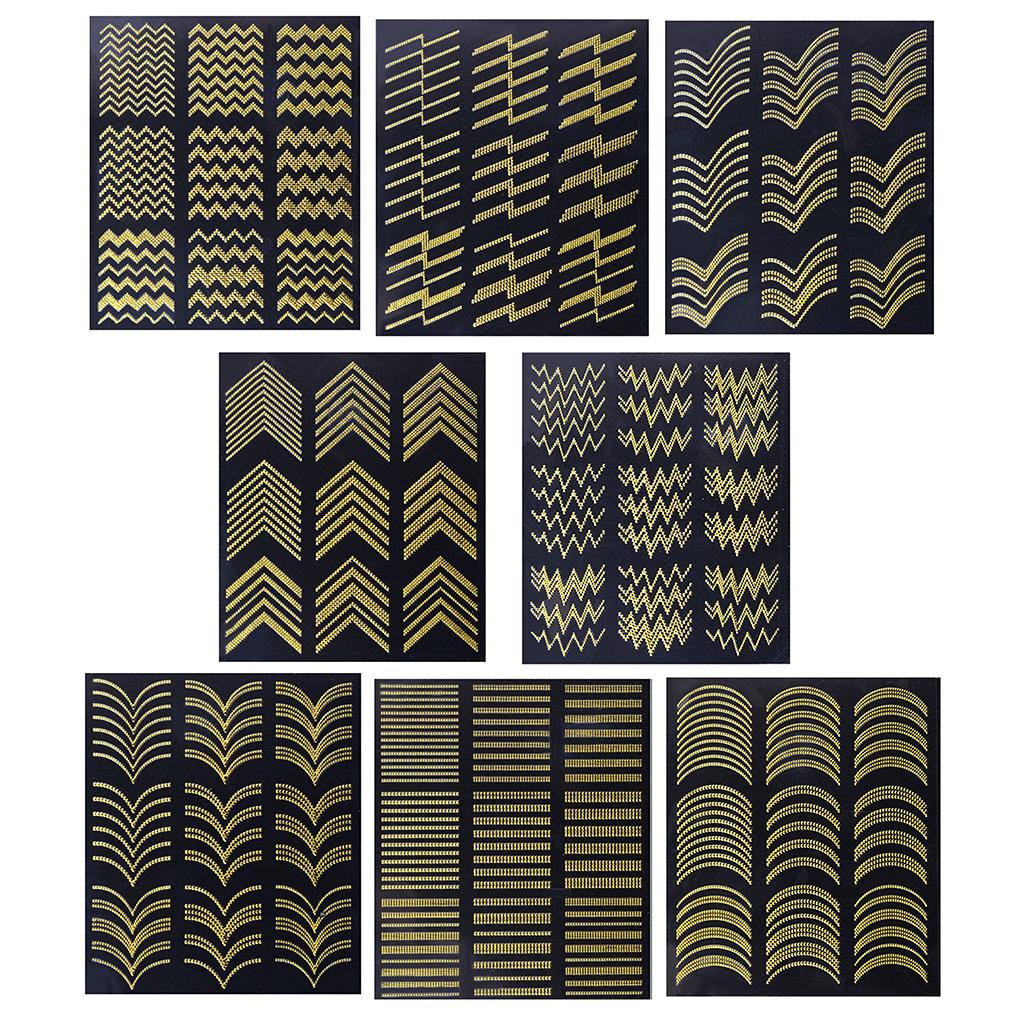 8Pcs 3D Golden Metallic Nail Art Sticker Decals Self-ahesive Tips Decoration