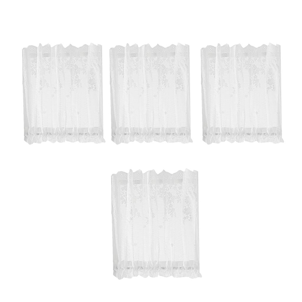 4Pcs Embroidered Lace Window Voile Sheer Curtain Valance Tiers 74x61cm White